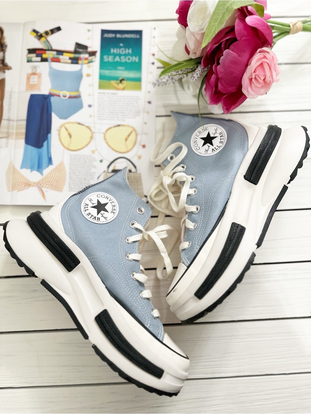 NEW Free People x Converse Run Star Legacy CX Denim Hi Top Platform Sneakers 6.5